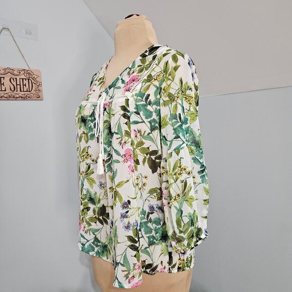 Chenault Tassel Top Womens Small Floral Bloomcore Spring Boho Hippie Vibrant - Picture 3 of 13
